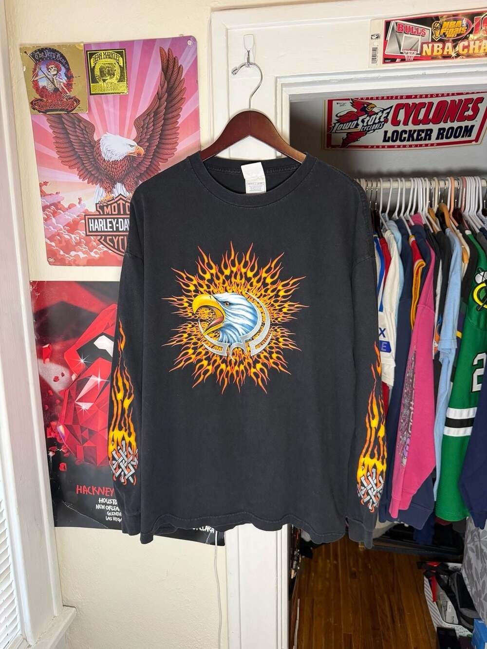 Vintage Flame Sleeve Sturgis Biker Long Sleeve T-Shirt Size 2XL